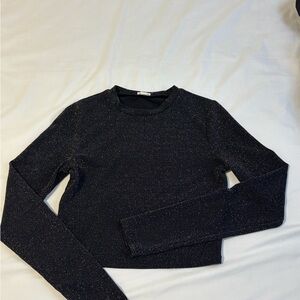 Garage Elegant Black Glitter Long Sleeve Crop Top